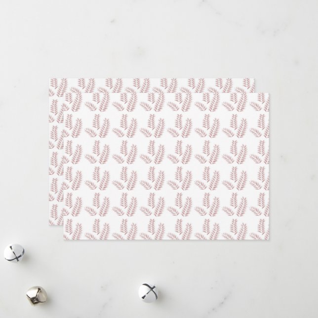 Tarjeta Festiva fondo blanco con hojas rosadas (Anverso/Reverso In Situ)