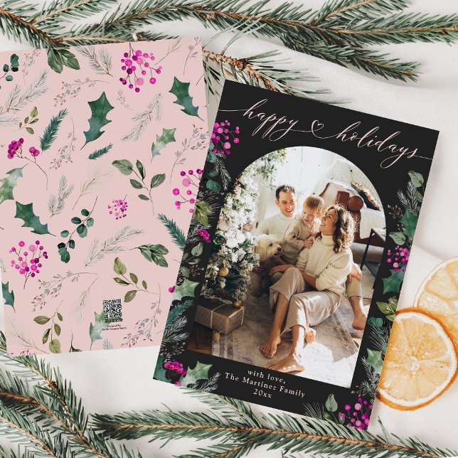 Tarjeta Festiva Fondo botánico rosa oscuro y elegante con arco Fot (Subido por el creador)