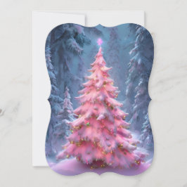 Tarjeta Festiva Fondo de invierno rosa personalizado con firma