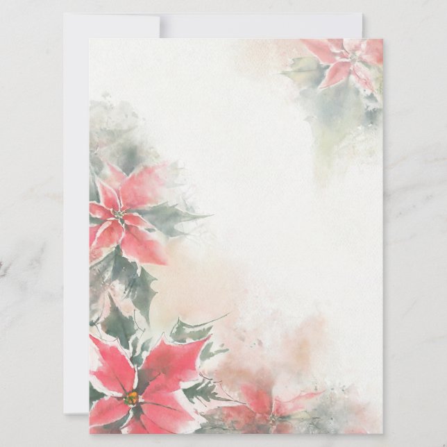 Tarjeta Festiva Fondo de poinsettia suave en blanco (Anverso)