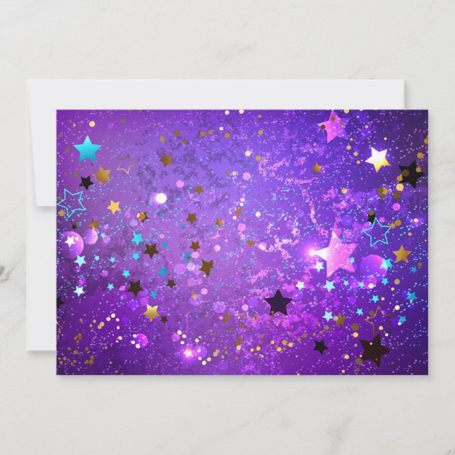 Tarjeta Festiva Fondo de Relieve metalizado púrpura con estrellas (Anverso)