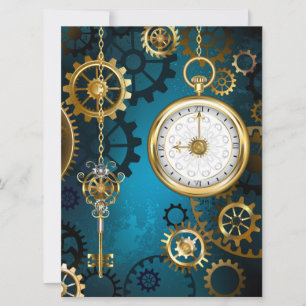 Tarjeta Festiva Fondo turquesa de vapor con engranajes