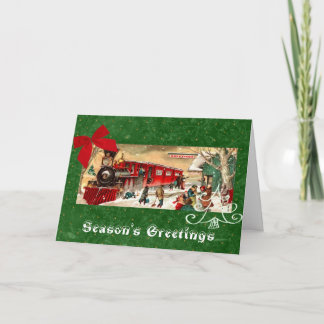 Tarjeta Festiva Fondo verde del motor del tren de los Navidades ro
