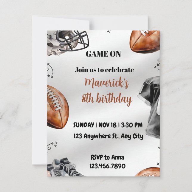 Tarjeta Festiva Football Birthday Invitation American Sports Party (Anverso)
