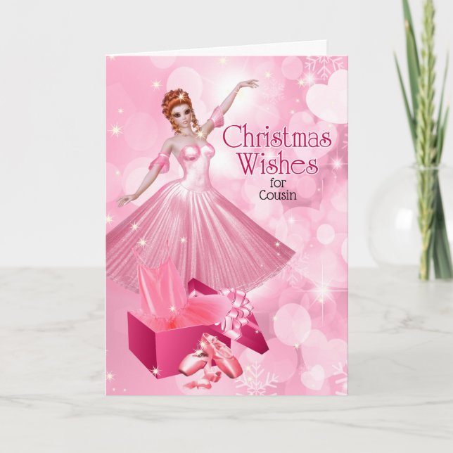 Tarjeta Festiva for Female Cousin Pink Christmas Ballerina (Anverso)