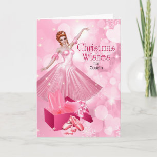 Tarjeta Festiva for Female Cousin Pink Christmas Ballerina