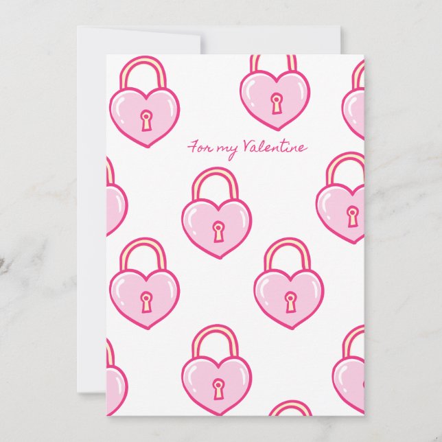 Tarjeta Festiva For My Valentine — Pink Heart Lock Pattern (Anverso)