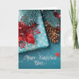 Tarjeta Festiva for Niece Merry Christmas Cheer Blue and Red