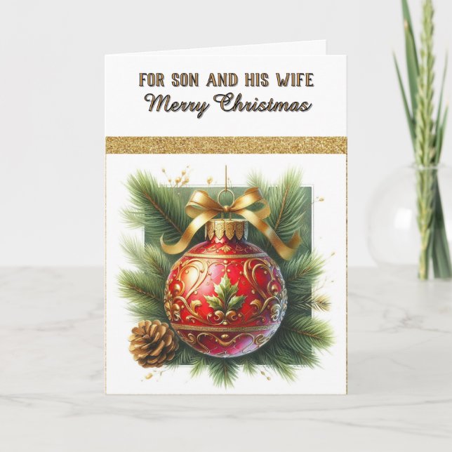 Tarjeta Festiva For Son and Wife Merry Christmas Greeting Card (Anverso)