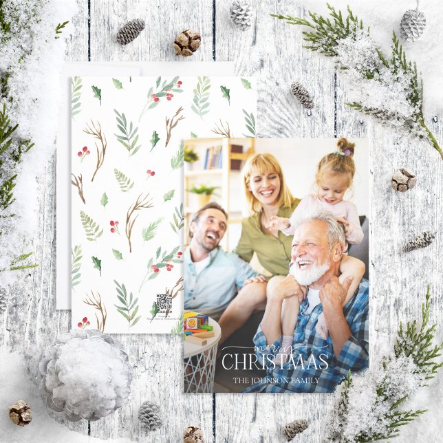 Tarjeta Festiva Forest Berry Pinecone Merry Christmas Photo (Subido por el creador)
