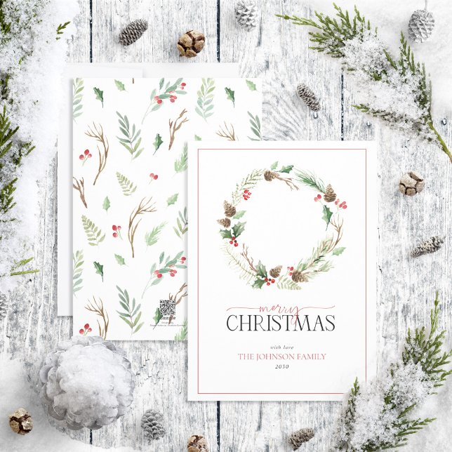 Tarjeta Festiva Forest Berry Pinecone Wreath Merry Christmas (Subido por el creador)