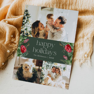 Tarjeta Festiva Forest Green 3 Photo Moderne Typography