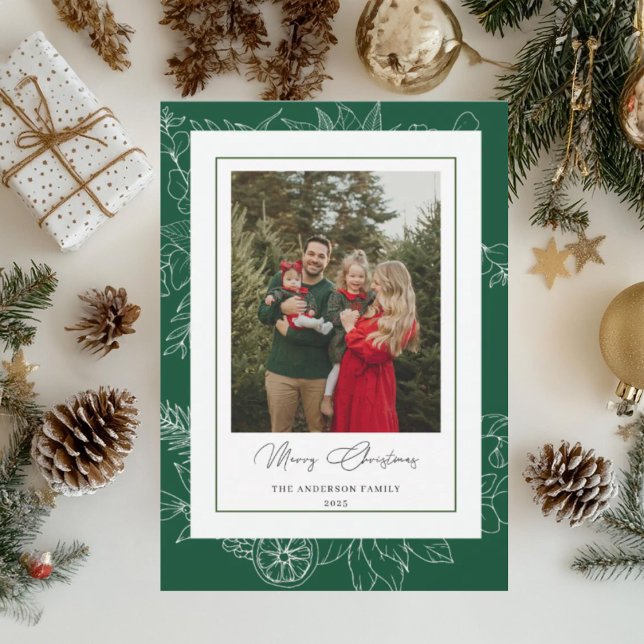 Tarjeta Festiva Forest Green Vintage Botanical Christmas Photo (Subido por el creador)