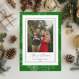 Tarjeta Festiva Forest Green Vintage Botanical Christmas Photo