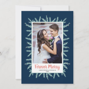 Tarjeta Festiva Forever Merry Blue Newlyweds Photo Navidades