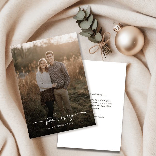 Tarjeta Festiva Forever Merry First Christmas Newlywed Cute Photo (Subido por el creador)