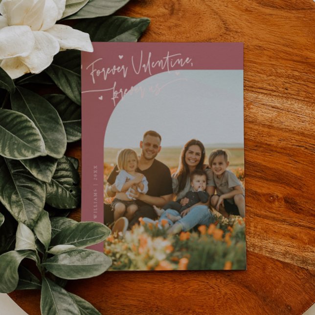 Tarjeta Festiva Forever Us Script Pink Valentine Photo (Subido por el creador)