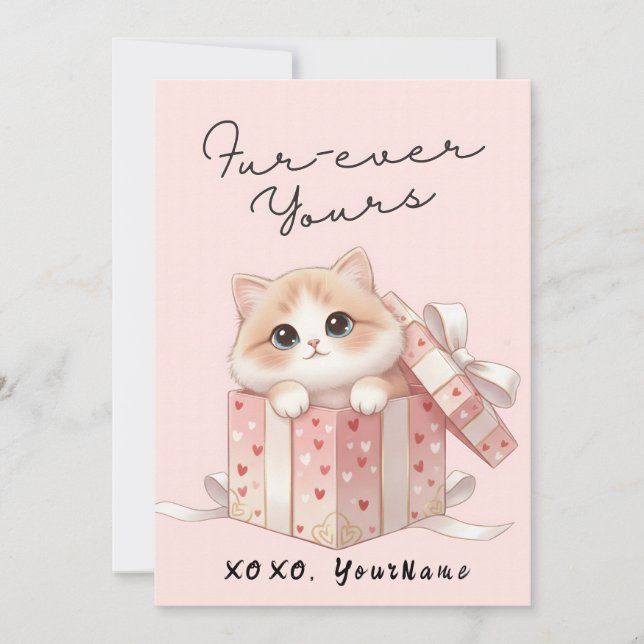 Tarjeta Festiva Forever Yours Cute Cat Valentine Card  (Anverso)