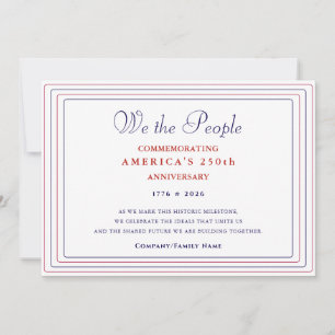 Tarjeta Festiva Formal Nosotros el Pueblo América 250 Semiquincent