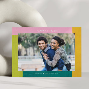 Tarjeta Festiva Formas únicas de color Verde azulada foto rosa ver