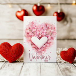 Tarjeta Festiva Forsitia corazón rosa suave Feliz día de San Valen