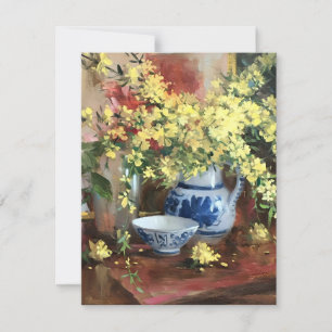 Tarjeta Festiva Forsythia In Blue China Acrylics