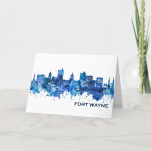 Tarjeta Festiva Fort Wayne Indiana Skyline Blue