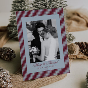 Tarjeta Festiva Foto alegre y casada con rayas finas