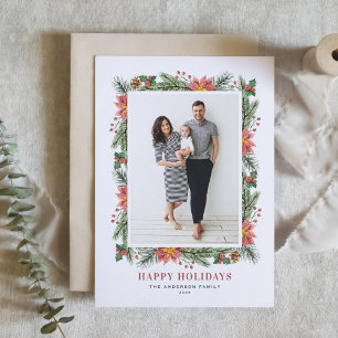 Tarjeta Festiva Foto antigua de flor de nochebuena y follaje en ac