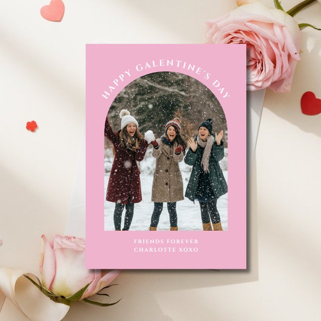 Tarjeta Festiva Foto Arch Girly Pink BFF Galentines Day Card (Subido por el creador)