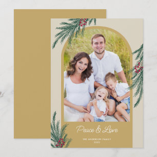 Tarjeta Festiva Foto arqueada Invierno Verdor Paz y Amor