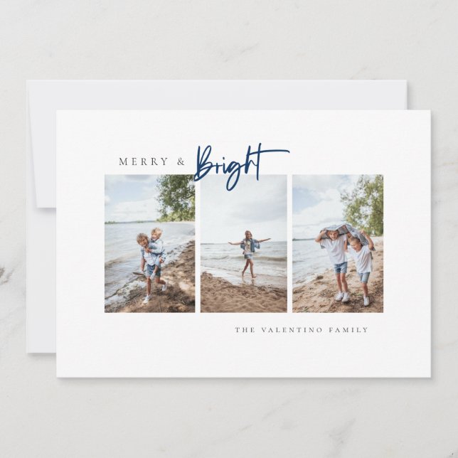 Tarjeta Festiva Foto azul brillante y alegre con diseño minimalist (Anverso)