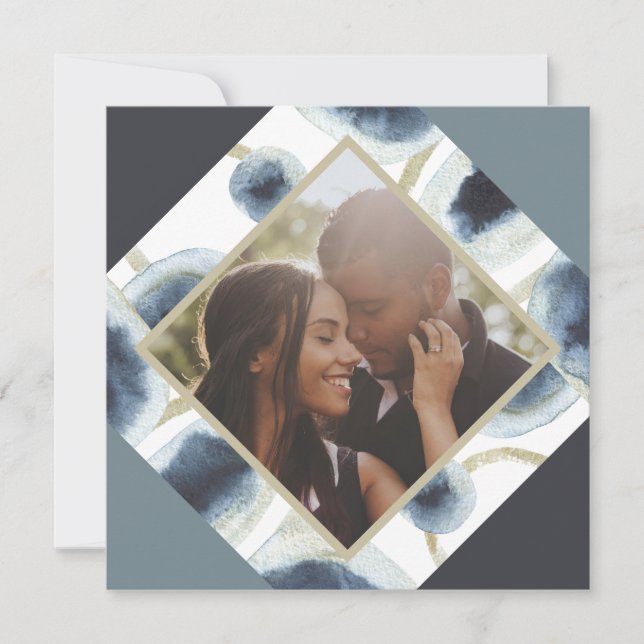 Tarjeta Festiva Foto azul moderno personalizada para navidades (Anverso)