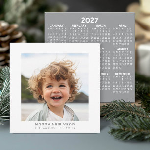Tarjeta Festiva Foto borde blanco HNY y calendario 2027