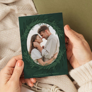 Tarjeta Festiva Foto Botánica Acuarela Verde Esmeralda