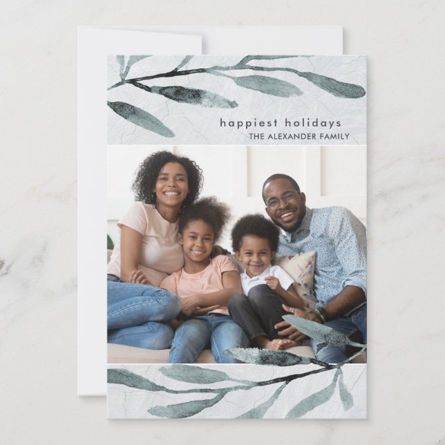 Tarjeta Festiva Foto botánica azul simple y moderna (Anverso)