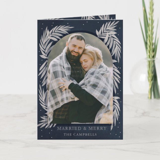 Tarjeta Festiva Foto botánica Blue Silver Merry Arch (Anverso)