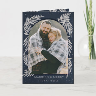 Tarjeta Festiva Foto botánica Blue Silver Merry Arch