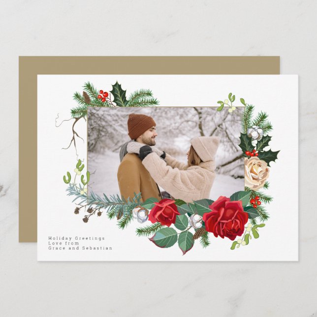 Tarjeta Festiva Foto botánica de invierno de vacaciones personaliz (Anverso / Reverso)