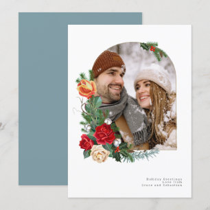 Tarjeta Festiva Foto botánica de invierno de vacaciones personaliz