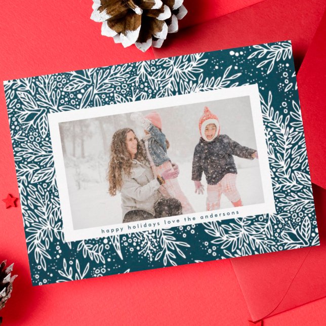 Tarjeta Festiva Foto botánica de Navidades Blue & Icy White (Subido por el creador)