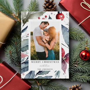 Tarjeta Festiva Foto botánica de Navidades modernos y elegantes