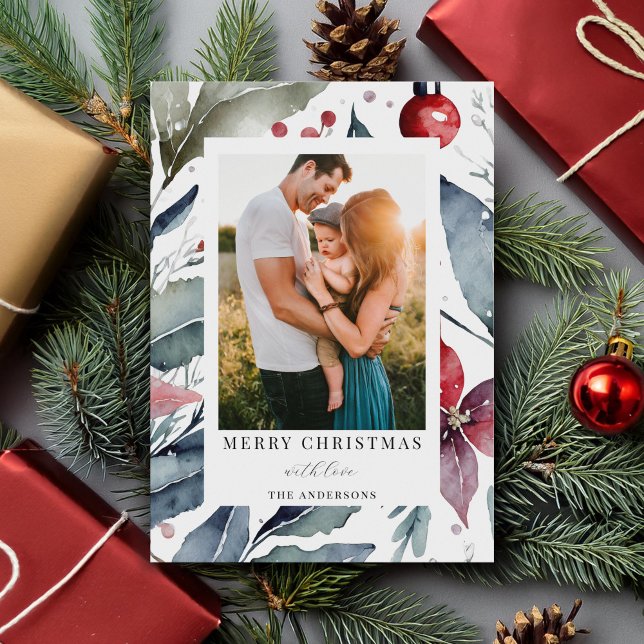 Tarjeta Festiva Foto botánica de Navidades modernos y elegantes (Subido por el creador)