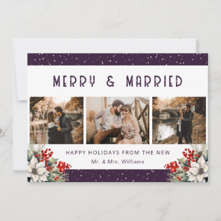 Tarjeta Festiva Foto Botánica de recién casados de color púrpura