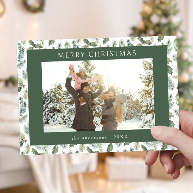 Tarjeta Festiva Foto botánica de Rustic Merry Christmas (Subido por el creador)