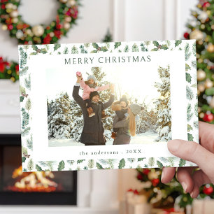 Tarjeta Festiva Foto botánica de Rustic Merry Christmas