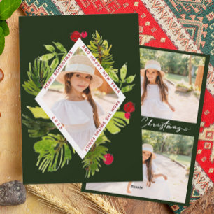 Tarjeta Festiva Foto Botánica de Verde Elegante
