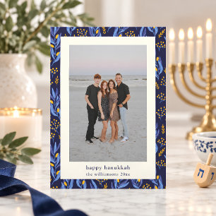 Tarjeta Festiva Foto botánica moderna boho azul amarillo de Hanukk