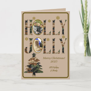 Tarjeta Festiva Foto Camo Holly Jolly Merry Christmas