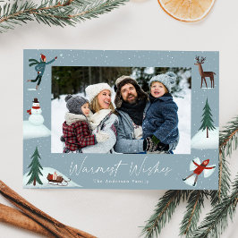 Tarjeta Festiva Foto caprichosa de escena invernal con nieve que c
